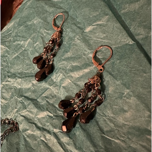 2 Black Czech bead necklaces and a pair of matching earrings. - Picture 2 of 10